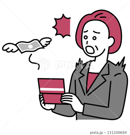 預金残高が減ってショックを受ける中年のスーツの女性 預金残高が減ってショックを受ける中年のスーツの女性 131200684