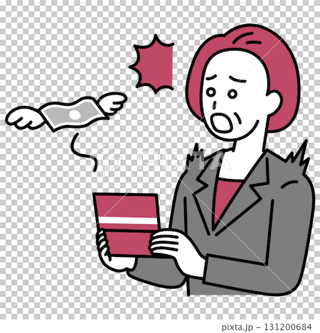 預金残高が減ってショックを受ける中年のスーツの女性 預金残高が減ってショックを受ける中年のスーツの女性 131200684