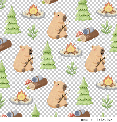 Cute Capybara Family Camping Clipart & Patterns 131201571