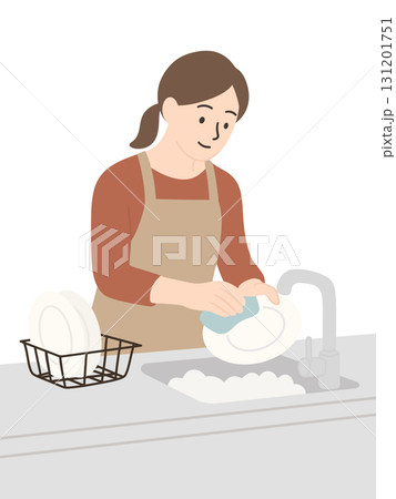 食器洗いをする女性 食器洗いをする女性 131201751