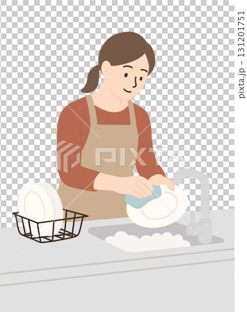 A woman washing dishes 131201751