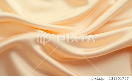 A delicate silk fabric drapes softly, revealing rich textures and warm pastel shades. Ideal for artistic projects or high-end fashion creations, this textile exudes sophistication Generative AI 131201797