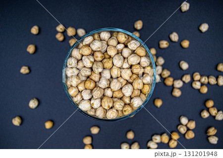 Beautiful organic dried chickpea beans consisting of raw bengal legume pea 131201948
