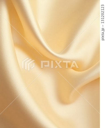 Delicate golden silk drapes softly, revealing its shimmering surface. The fabric smoothness catches light, highlighting its luxurious texture and timeless elegance Generative AI 131202123