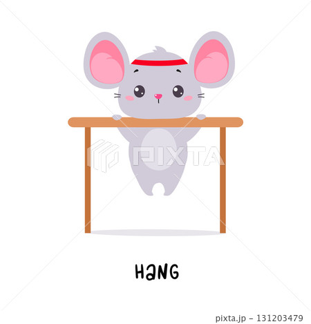 Little Mouse Hang on Bar Demonstrating English Verbs for Educational Activity Vector Illustration Little Mouse Hang on Bar Demonstrating English Verbs for Educational Activity Vector Illustration 131203479