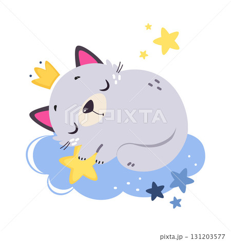 Moon with Wolf Animal Sleeping Have Sweet Dreams Vector Illustration 131203577