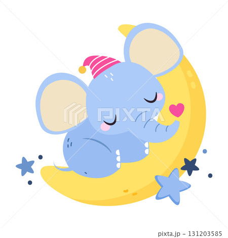 Moon with Elephant Animal Sleeping Have Sweet Dreams Vector Illustration 131203585