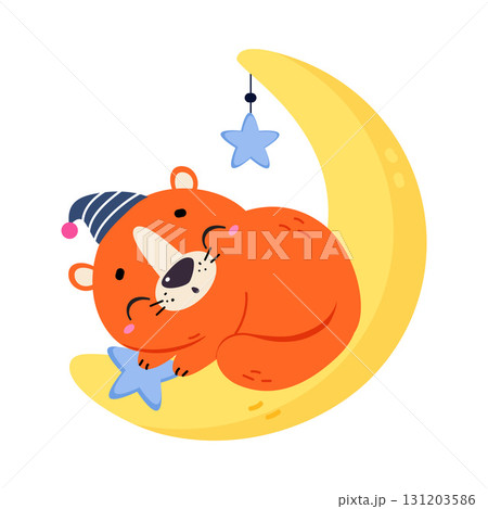 Moon with Cat Animal Sleeping Have Sweet Dreams Vector Illustration Moon with Cat Animal Sleeping Have Sweet Dreams Vector Illustration 131203586