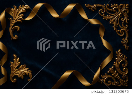 No visible text, Golden ribbon border design on dark festive background. 131203676
