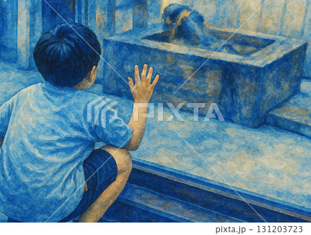 水彩画風 少年とカワウソ展示 AI生成 水彩画風 少年とカワウソ展示 AI生成 131203723