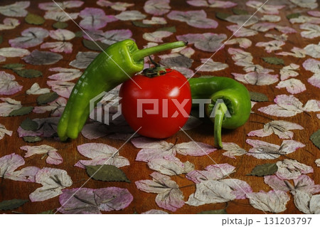 fresh vegetables on wooden table. with flowers fresh vegetables on wooden table. with flowers 131203797