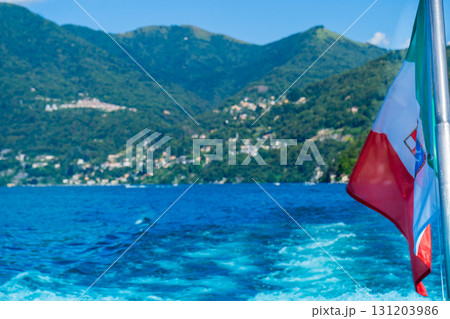 Italian National Maritime Flag Waving on Lake Como Italy travel Italian National Maritime Flag Waving on Lake Como Italy travel 131203986