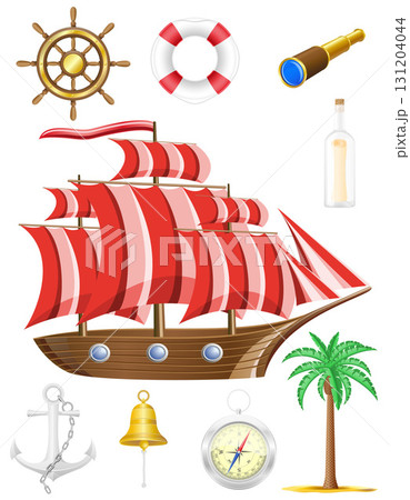 antique travel ship eguipment and items icons vector illustration 131204044