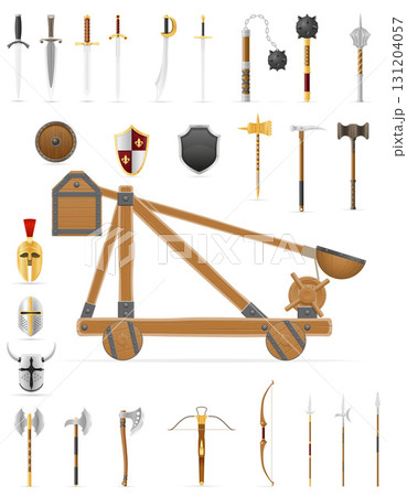 weapons ancient battle medieval icons cartoon stock vector illustration 131204057