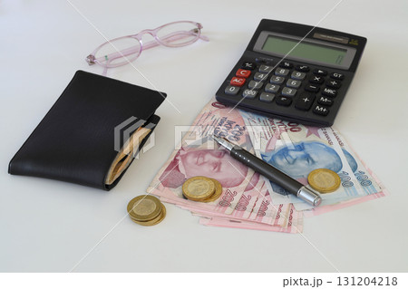 Turkish lira with a Calculator and a Pen Turkish lira with a Calculator and a Pen 131204218