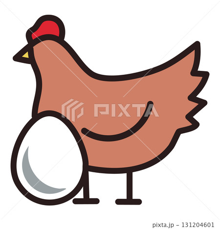 左向きのニワトリと卵 白背景 左向きのニワトリと卵 白背景 131204601