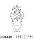 Kids coloring book with cute unicorn and flowers. Cartoon sketch animal in nature. Simple childish vector illustration. 131204730