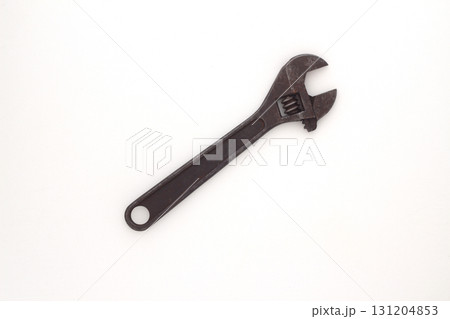 Old rusty Adjustable Wrench on white background. 131204853