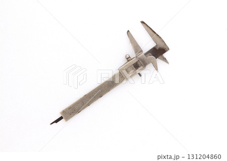 Very old used rusty iron calipers isolated on white background. Very old used rusty iron calipers isolated on white background. 131204860