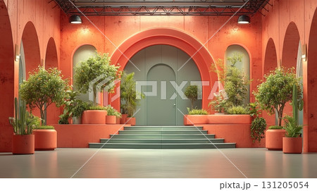Coral Studio Backdrop with Greenery for Graphic Design Projects 131205054