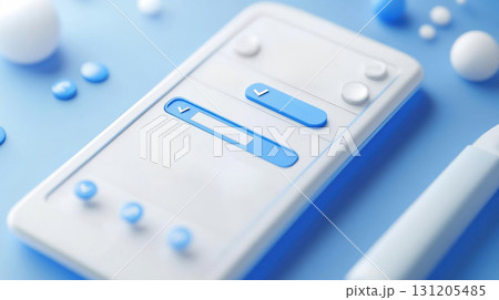 Isometric 3D concept of an online feedback form with progress indicator and checkmarks. Survey research answer checklist 131205485