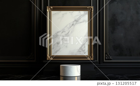 Luxurious White Marble Pedestal On Black And Gold Art Deco Frame And Ring 131205517