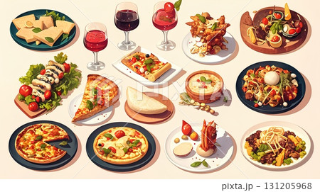 オシャレなお料理のイラストセット オシャレなお料理のイラストセット 131205968