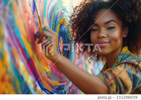 A young artist paints a vibrant mural, showcasing creativity and self-expression through colorful brush strokes. A young artist paints a vibrant mural, showcasing creativity and self-expression through colorful brush strokes. 131206039