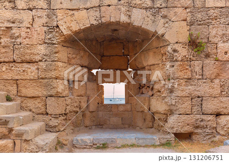 Ancient stone wall window in Rhodes Greece 131206751