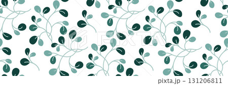 Beautiful seamless pattern with delicate eucalyptus branches clean white background. Ideal for notebook, stationery, textile, wrapping paper and seasonal decor. Flat vector illustration. 131206811
