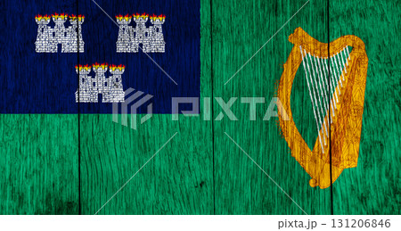 The official flag of Ireland's capital, Dublin, on wood texture. Conceptual collage The official flag of Ireland's capital, Dublin, on wood texture. Conceptual collage 131206846