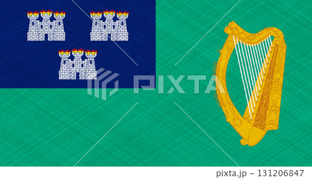 The official flag of Ireland's capital, Dublin, on fabric texture. Conceptual collage. Illustration 131206847