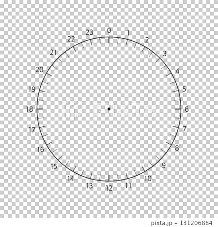 0-23の数字とアナログ時計のテンプレート - 一日･24時間のスケジュールやログ、円グラフの素材 131206884