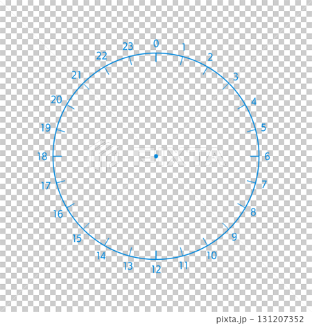0-23の数字とアナログ時計のテンプレート - 一日･24時間のスケジュールやログ、円グラフの素材 131207352