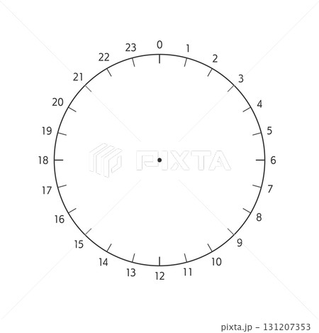 0-23の数字とアナログ時計のテンプレート - 一日･24時間のスケジュールやログ、円グラフの素材 131207353