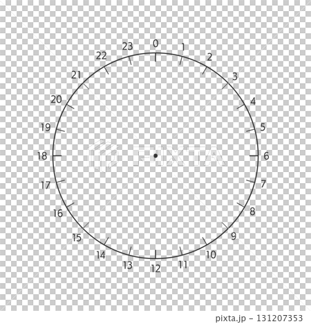 0-23の数字とアナログ時計のテンプレート - 一日･24時間のスケジュールやログ、円グラフの素材 131207353