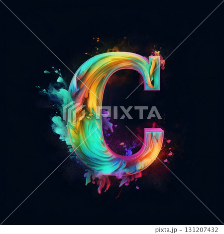 Letter C painted in rainbow paint isolated on black background. 3d rendering Letter C painted in rainbow paint isolated on black background. 3d rendering 131207432