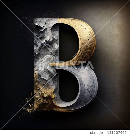 grunge letter with paint splashes on concrete background - b 131207465