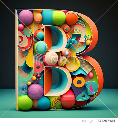3d illustration of letter B in the form of abstract colorful figures. 131207484