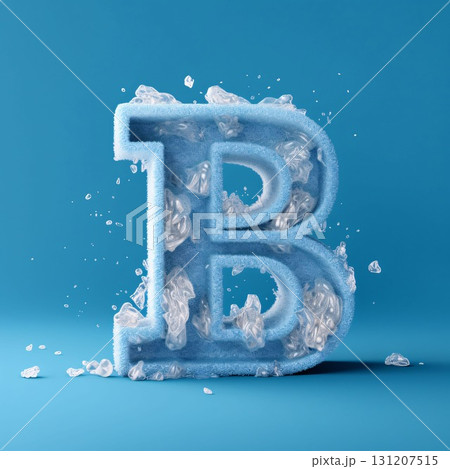 Ice font, ice letter B 3D rendering isolated on blue background Ice font, ice letter B 3D rendering isolated on blue background 131207515