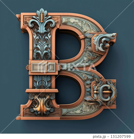 Luxury wooden capital letter B uppercase. 3D rendering 131207599