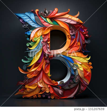Colorful letter B on a dark background. 3D illustration. 131207639