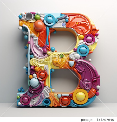 Alphabet letter B, colorful 3d rendering font with shadow on background 131207640