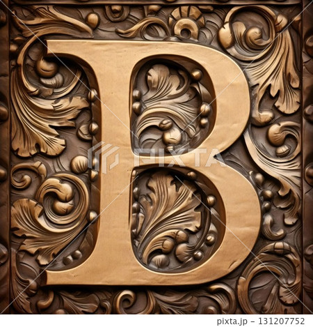 golden letter b on the wooden background. 3d illustration. golden letter b on the wooden background. 3d illustration. 131207752