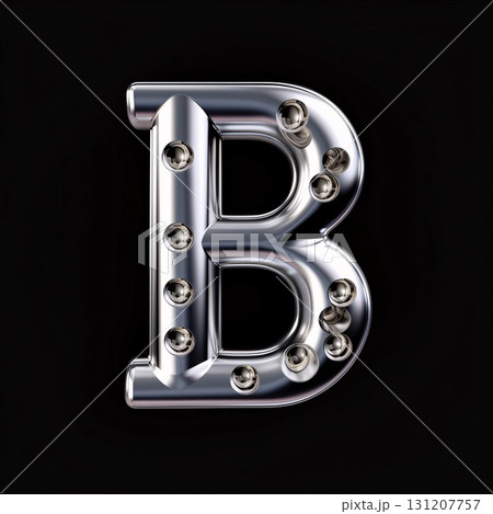 Steel letter B with led lights. 3D render of metallic alphabet isolated on black background Steel letter B with led lights. 3D render of metallic alphabet isolated on black background 131207757