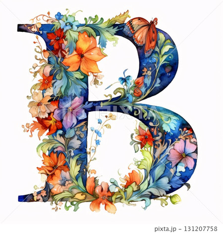 Floral capital letter B, hand drawn in a watercolor on a white background Floral capital letter B, hand drawn in a watercolor on a white background 131207758