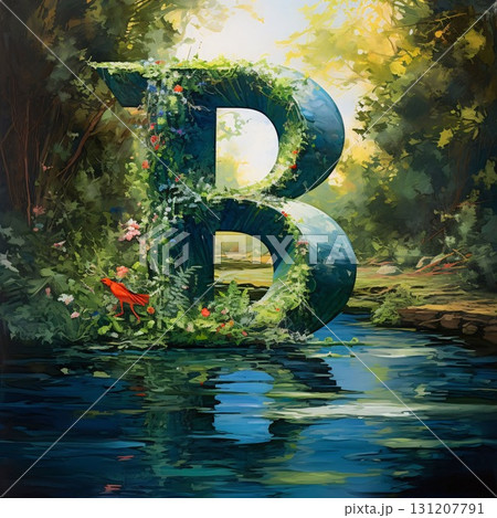 Beautiful letter B in the forest. Digital painting on canvas. Beautiful letter B in the forest. Digital painting on canvas. 131207791