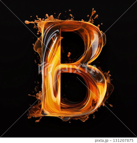 Fiery letter B uppercase with splash isolated on black background Fiery letter B uppercase with splash isolated on black background 131207875