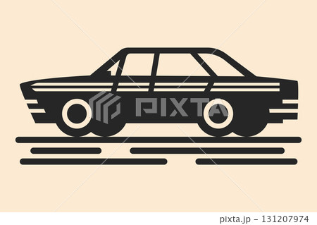 black classic sedan car icon on a beige background. black classic sedan car icon on a beige background. 131207974