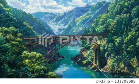 The ancient stone bridge, built for rice farmers, spans the river in a narrow mountain gorge. The ancient stone bridge, built for rice farmers, spans the river in a narrow mountain gorge. 131208099